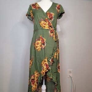 Altar'd State Green Floral High-Low Wrap Dress